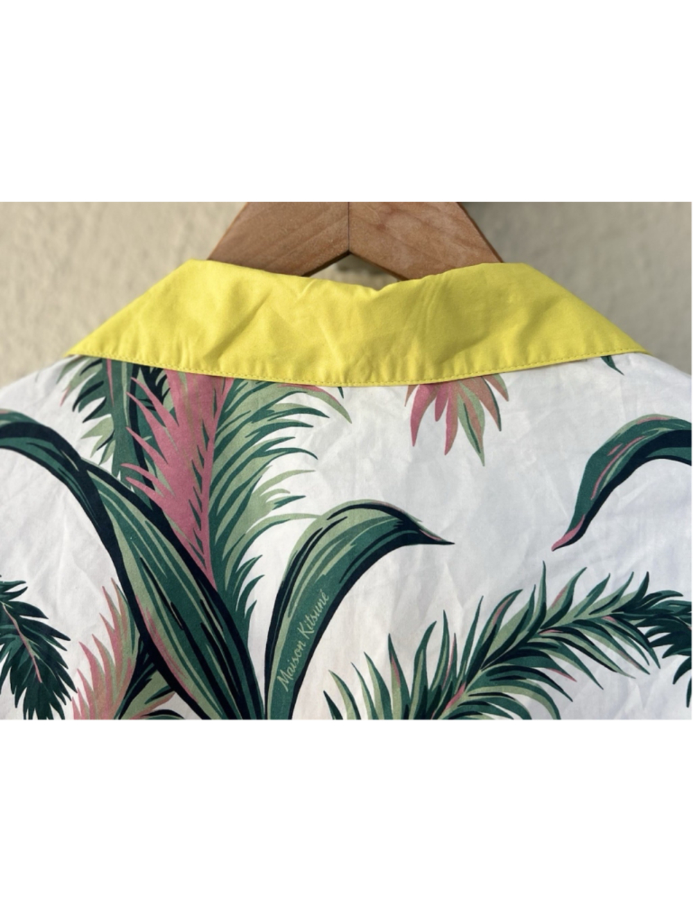 Maison Kitsune Botanical Print Short Sleeve Hawaiian Shirt L Casual Vacation - Picture 6 of 8